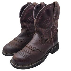 Justin Boots Women’s Brown Leather Western Embroidered Boots - Size 7